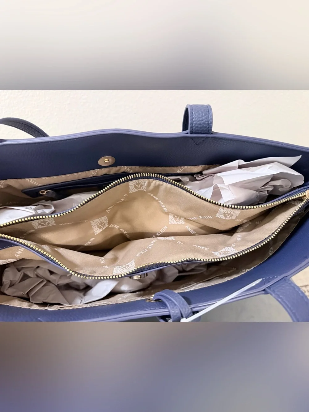 Anne Klein Navy Tote with Gold Charm Key Ring (NWT)